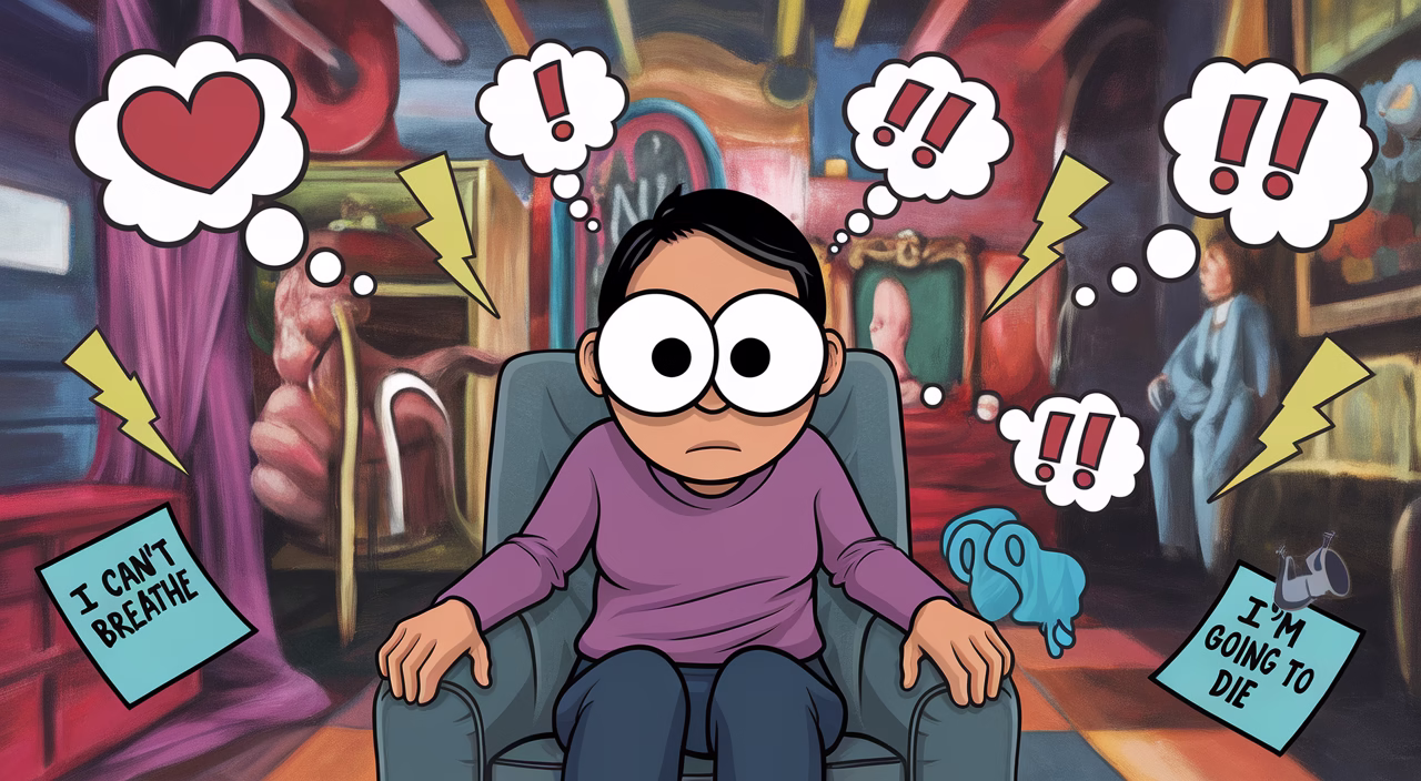 Anxious mind with dark humor